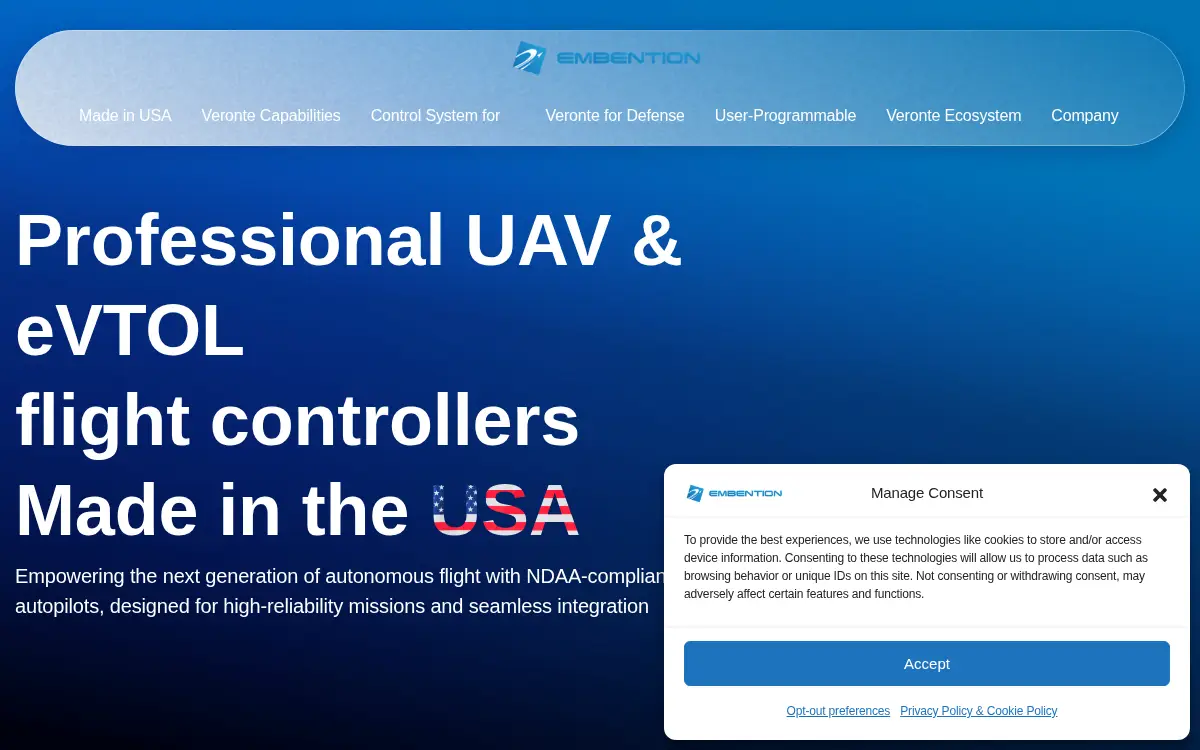 Homepage of Embention USA INC.