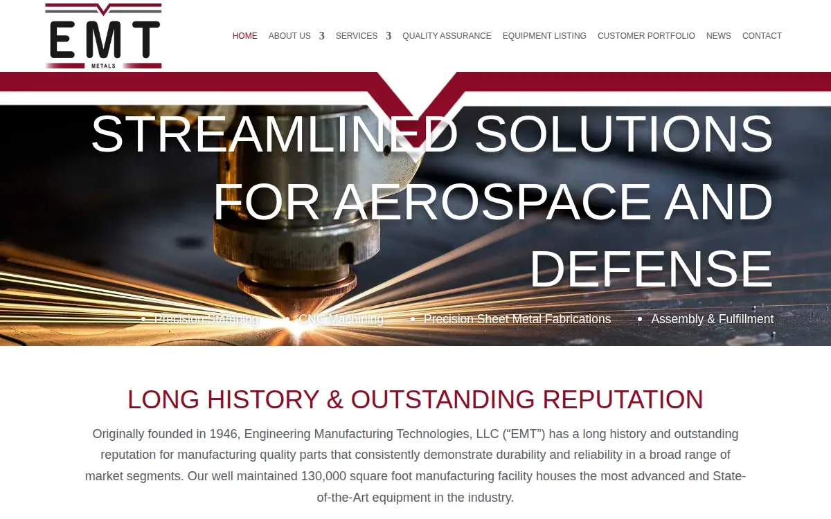 Homepage of Engineering Manufacturing Technologies, LLC