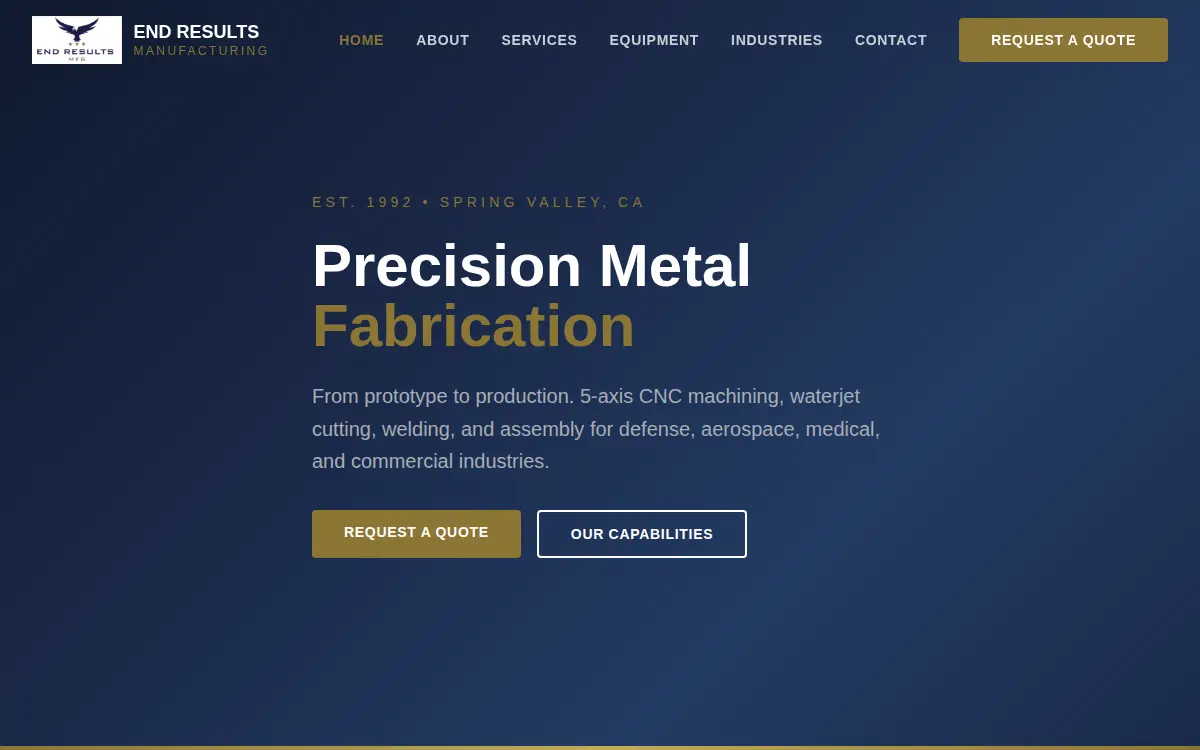 Homepage of End Results, INC