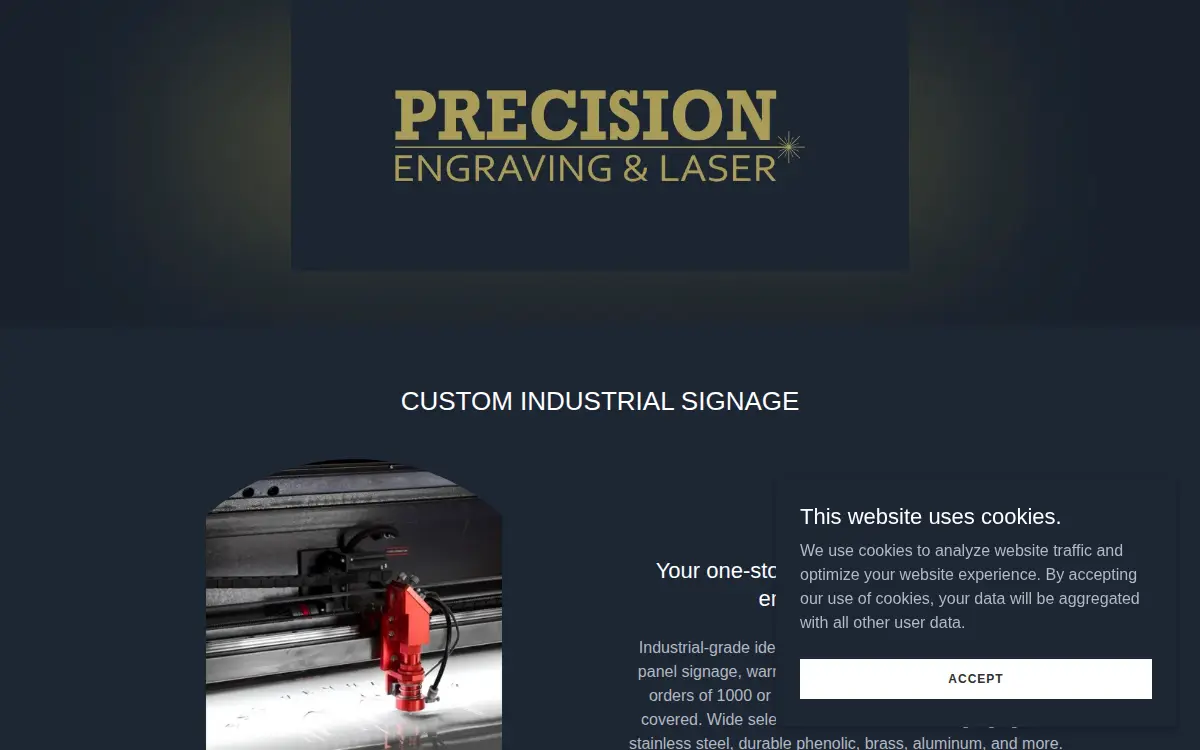 Homepage of Precision Engraving and Laser LLC