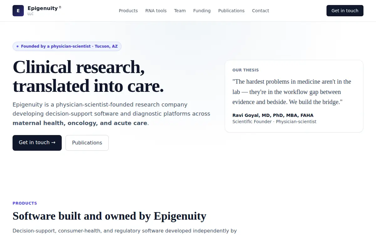 Homepage of Epigenuity LLC