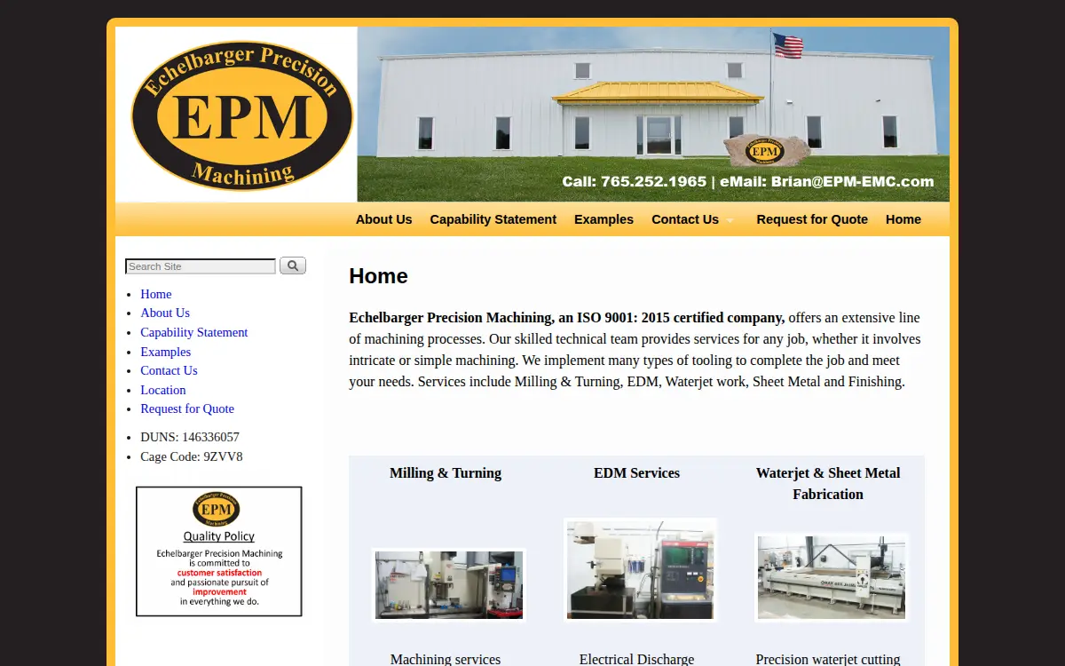 Homepage of Echelbarger Machining Company LLC