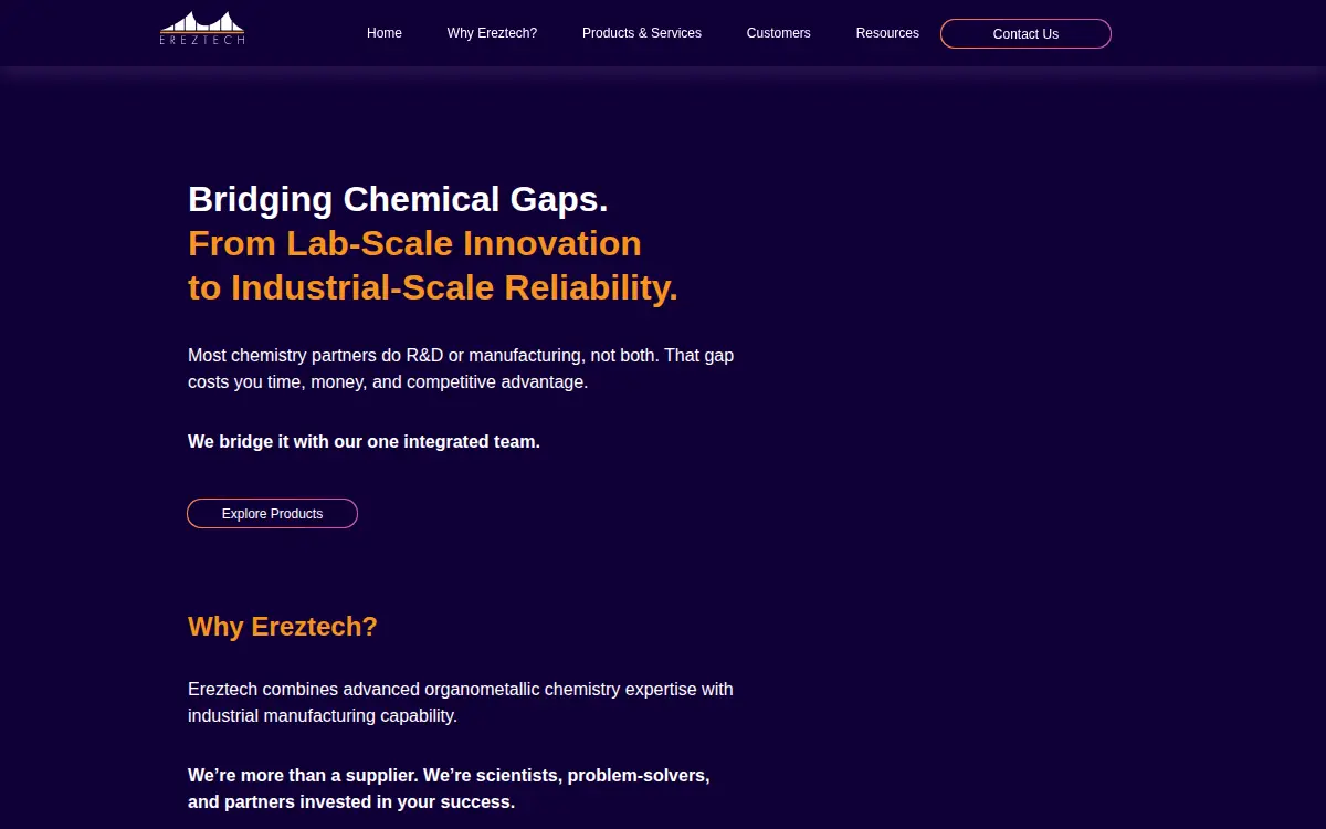 Homepage of Ereztech Labs, LLC