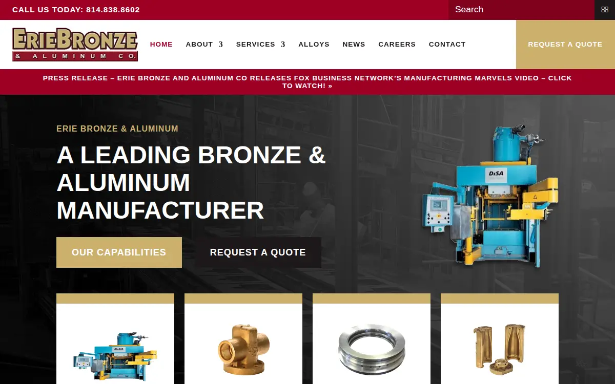 Homepage of Erie Bronze & Aluminum CO