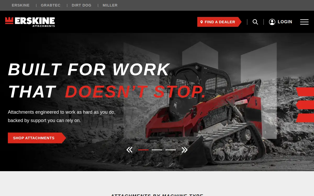 Homepage of Erskine Attachments, LLC