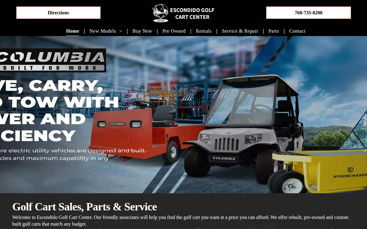 Homepage of Escondido Golf Cart Center Incorporated
