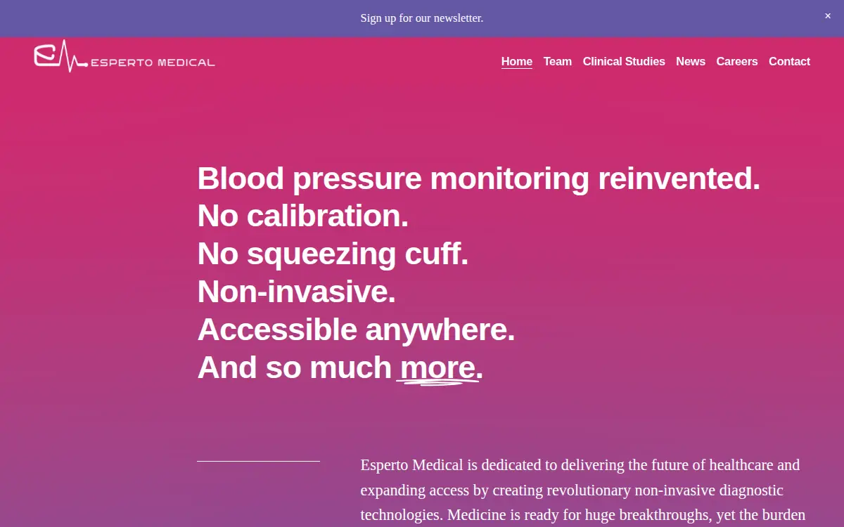 Homepage of Esperto Medical INC
