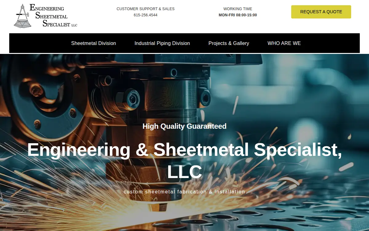 Homepage of Engineering & Sheetmetal Specialist, LLC