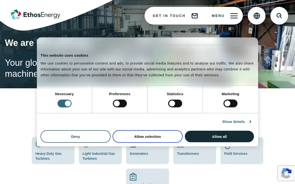 Homepage of Ethosenergy Accessories and Components, LLC