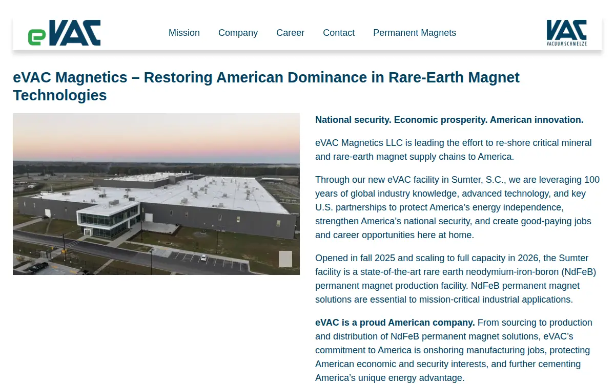 Homepage of E-vac Magnetics LLC