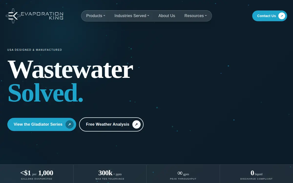 Homepage of Evaporation King LLC
