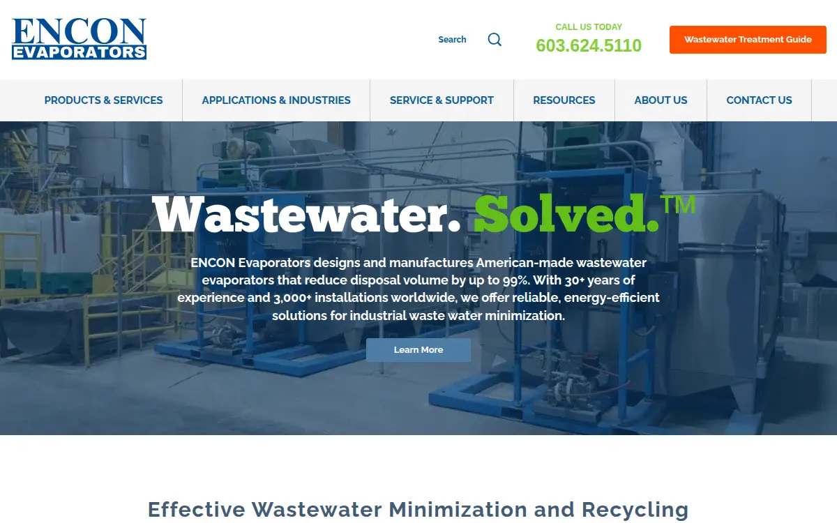 Homepage of Encon Industries, LLC