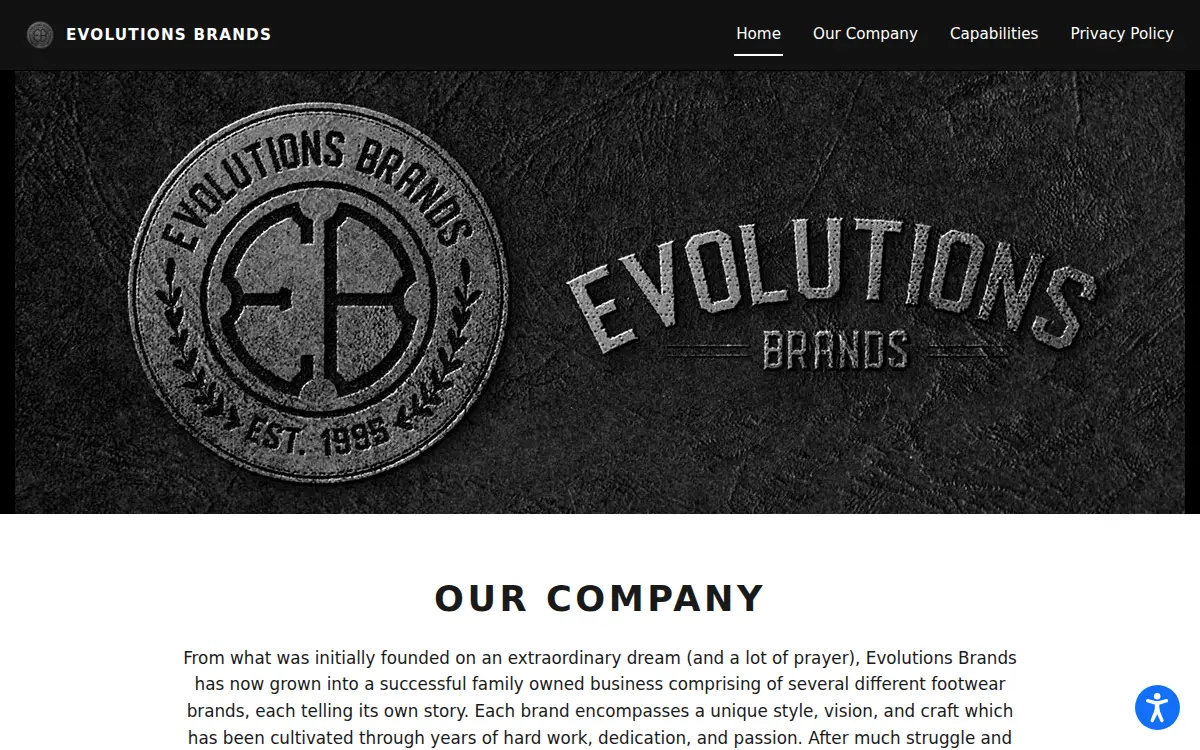 Homepage of Evolutions Brands, INC.