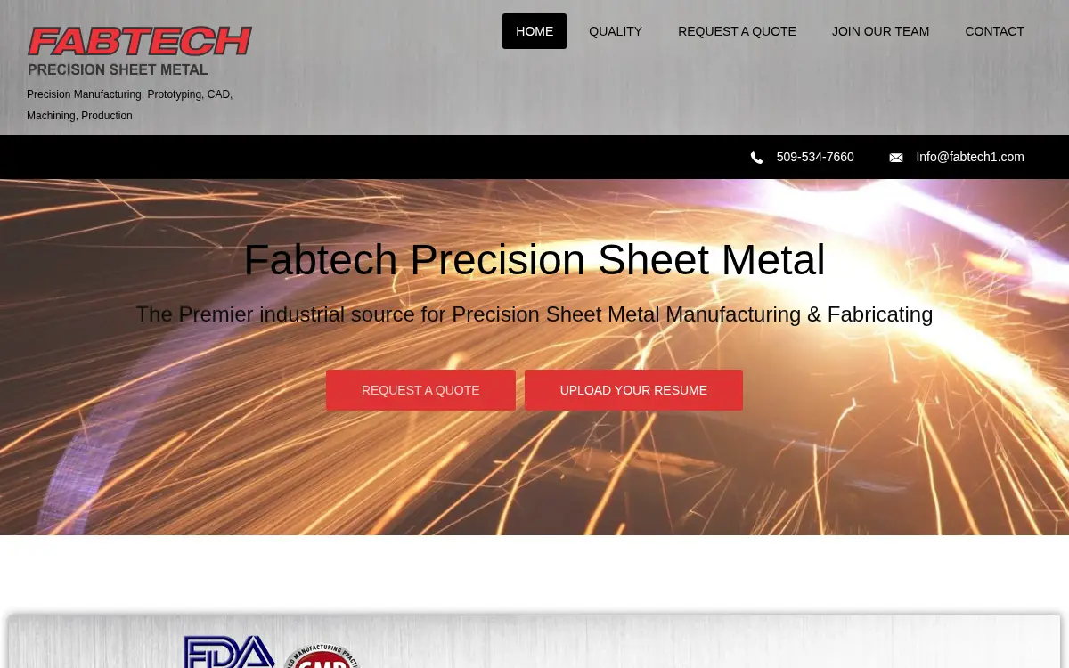 Homepage of Fabtech Precision Sheet Metal LLC