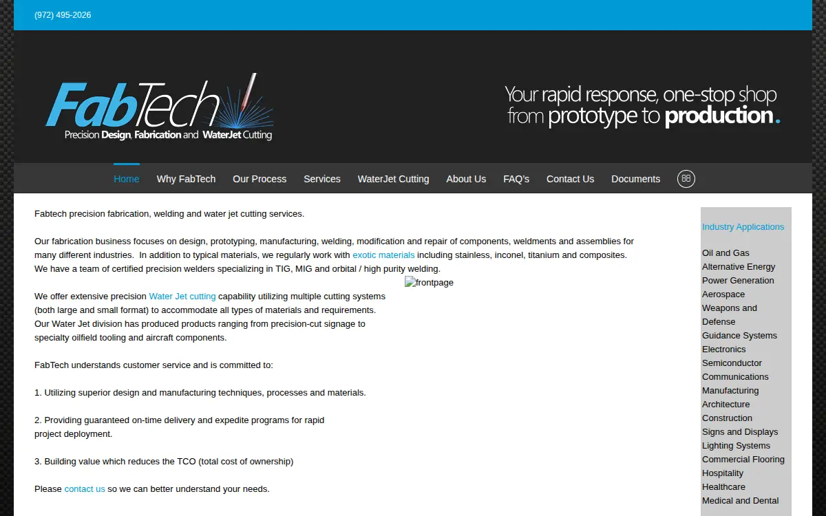 Homepage of Fabtech Services, LP
