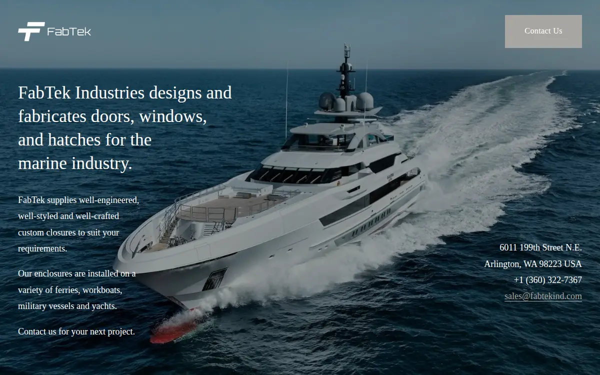 Homepage of Fabtek Industries LLC.