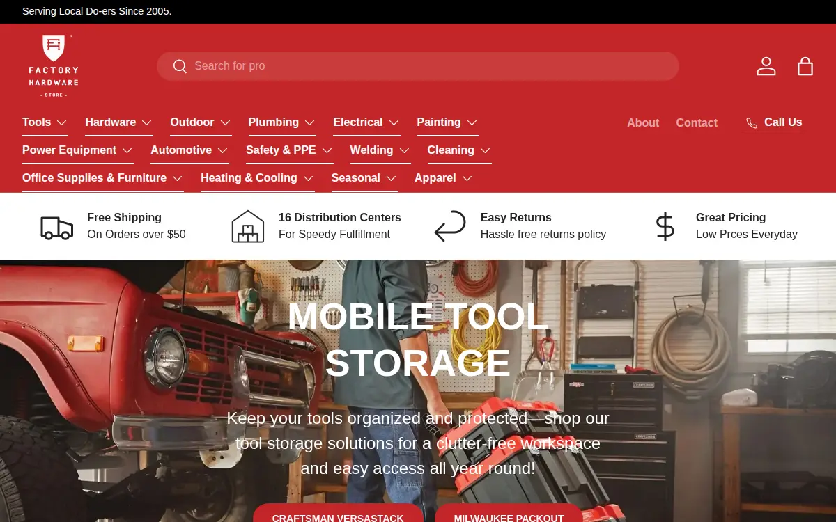Homepage of Factory Hardware Store, INC.
