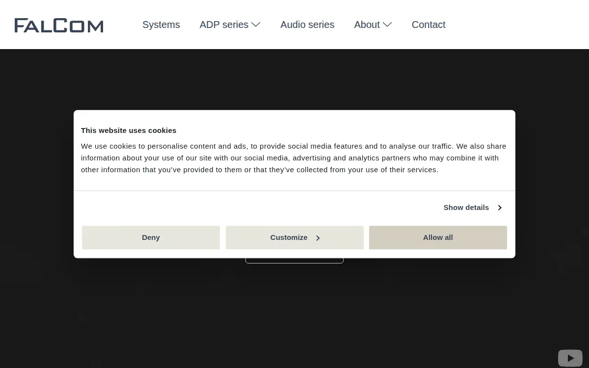 Homepage of Falcom, LLC