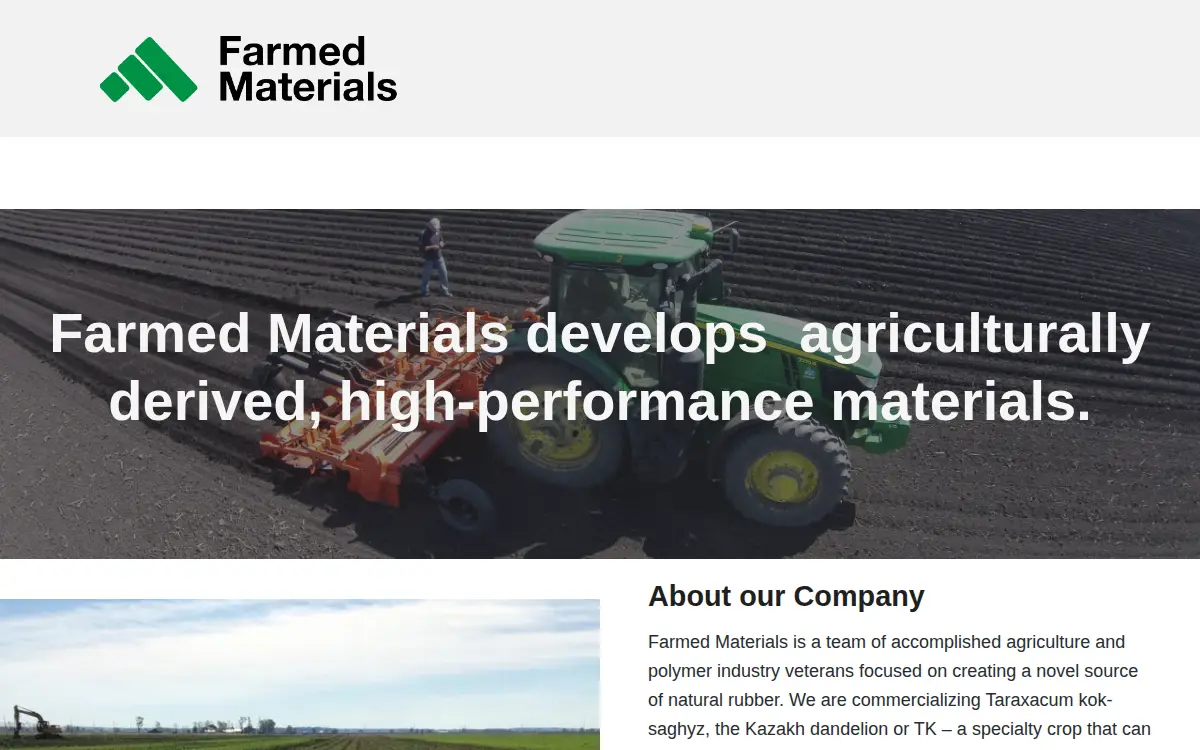 Homepage of Farmed Materials, INC.