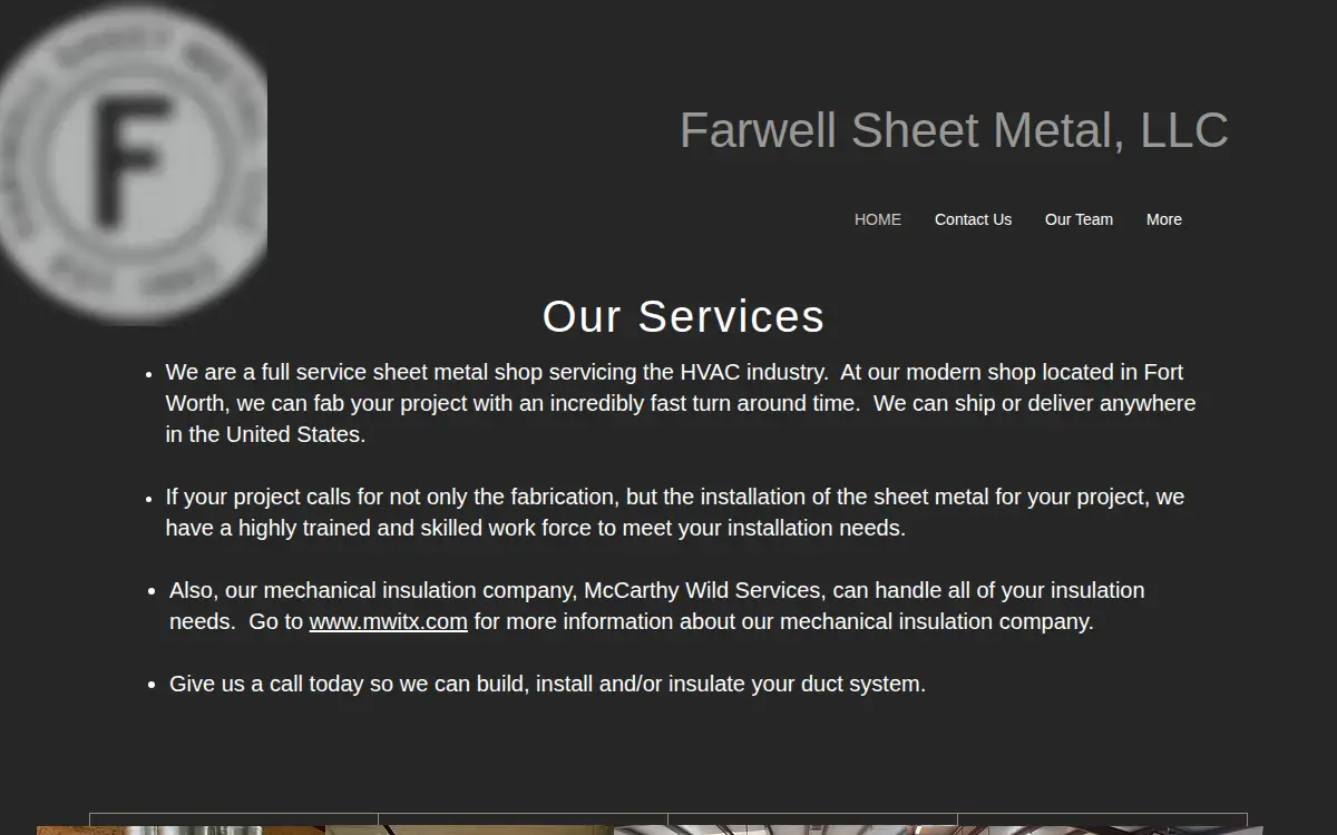 Homepage of Farwell Sheet Metal, LLC