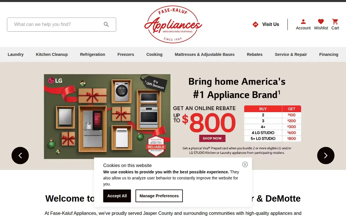 Homepage of Fase-kaluf Appliances INC.