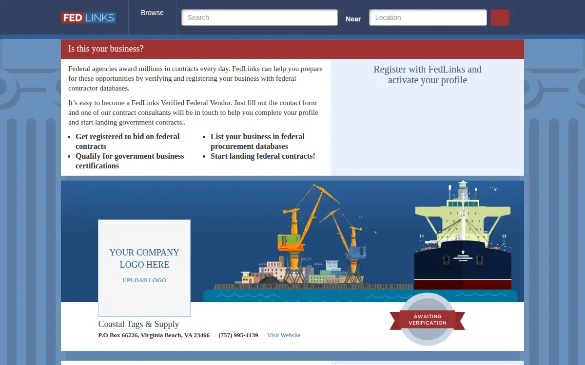 Homepage of Coastal Tags & Supply LLC