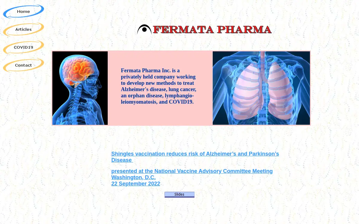 Homepage of Fermata Pharma INC.