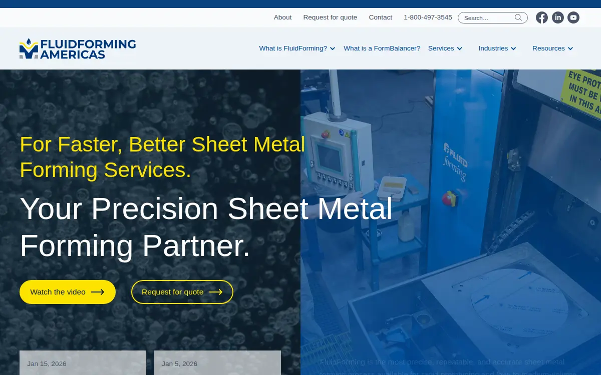 Homepage of Fluid Forming Americas LLC