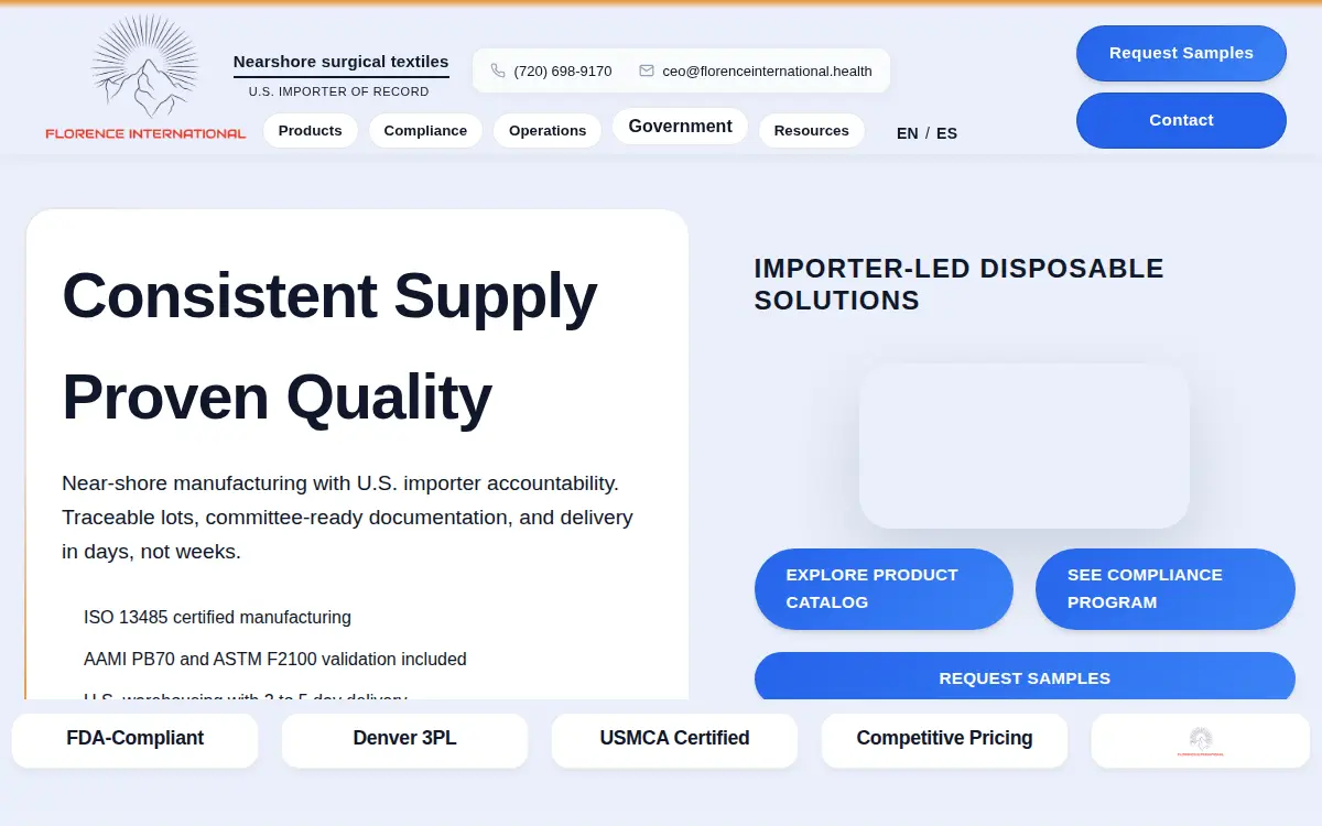 Homepage of Florence International LLC