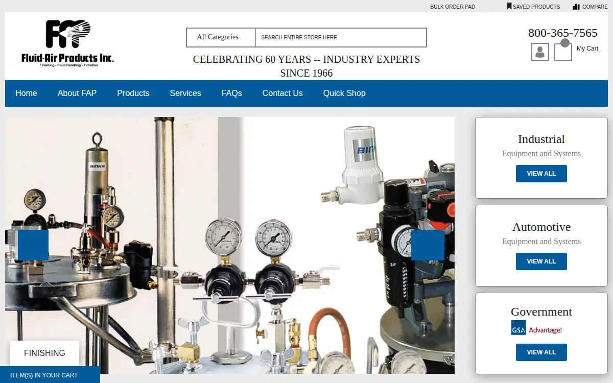 Homepage of Fluid-air Products INC.