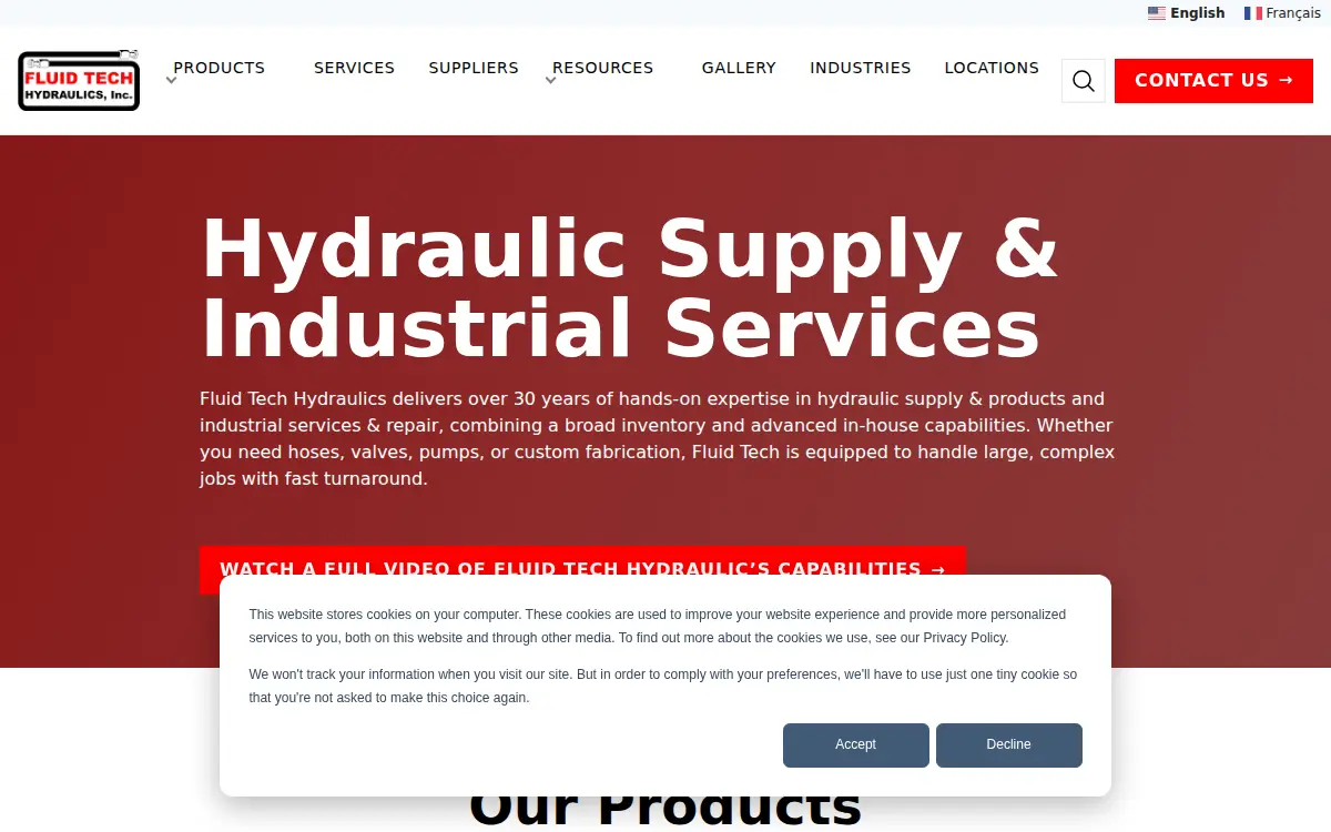 Homepage of Fluid Tech Hydraulics, INC.