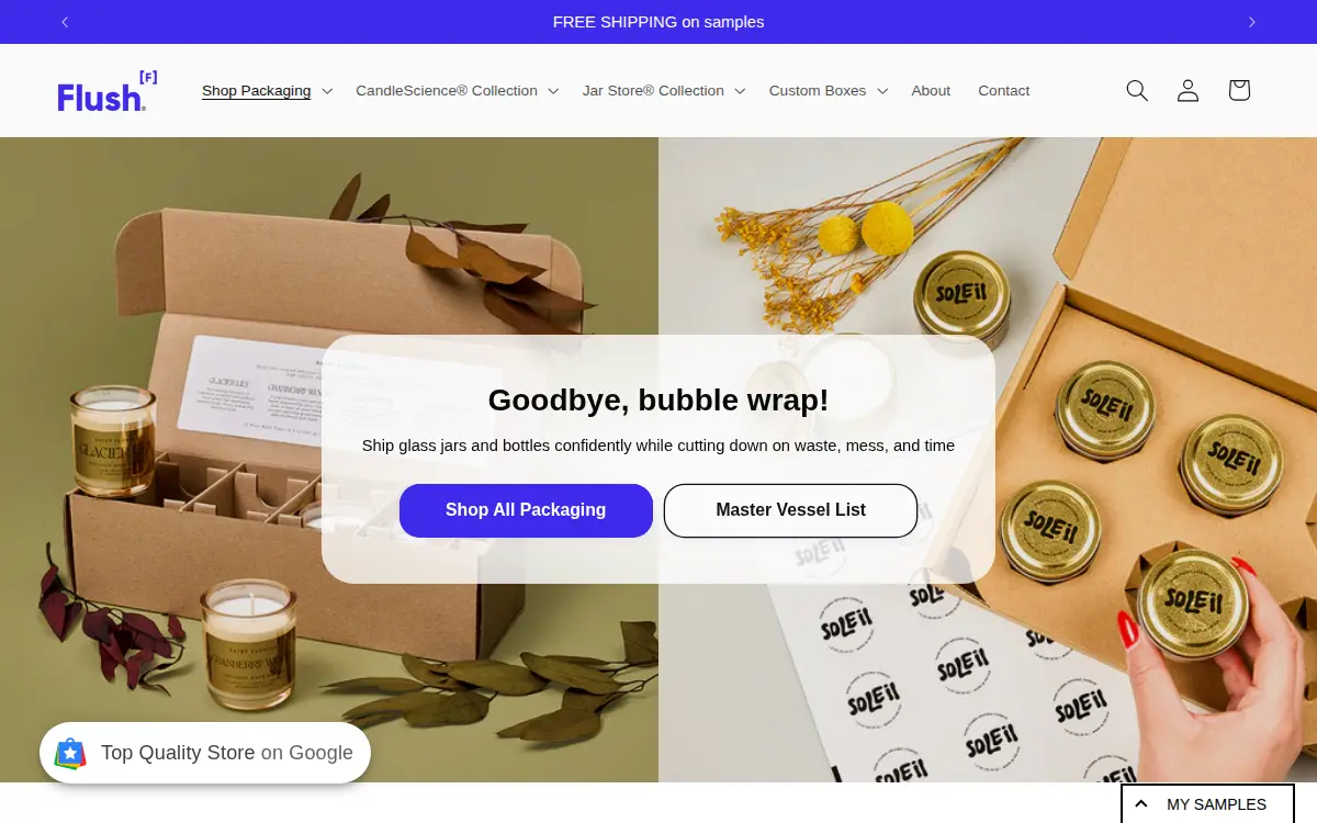Homepage of Flush Packaging LLC