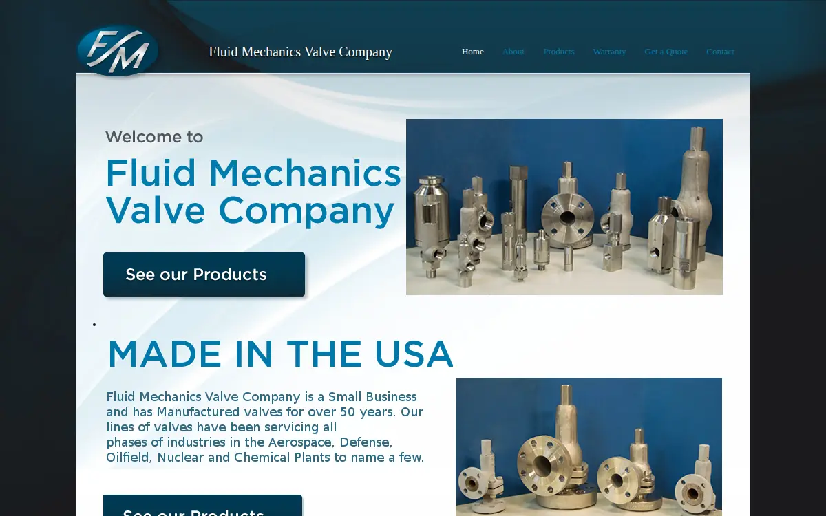 Homepage of Fluid Mechanics Valve Company