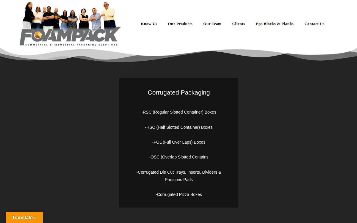 Homepage of Foam Pack of Puerto Rico, INC.