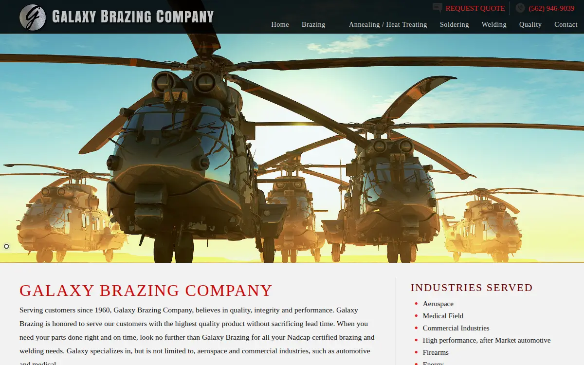 Homepage of Galaxy Brazing Co., INC.