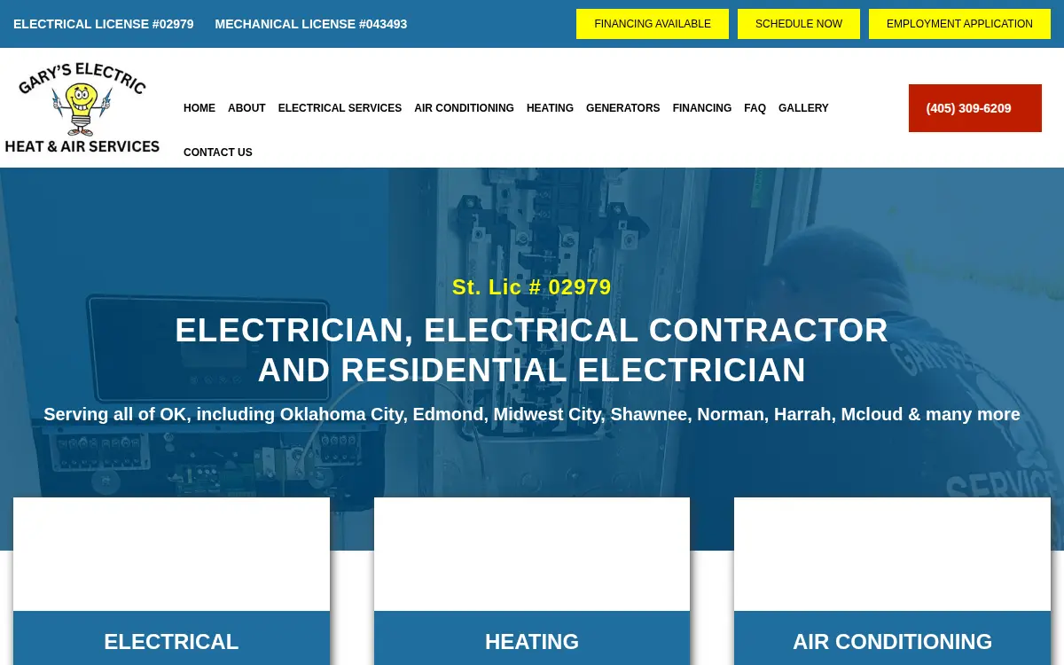 Homepage of Gary's Electric Services LLC