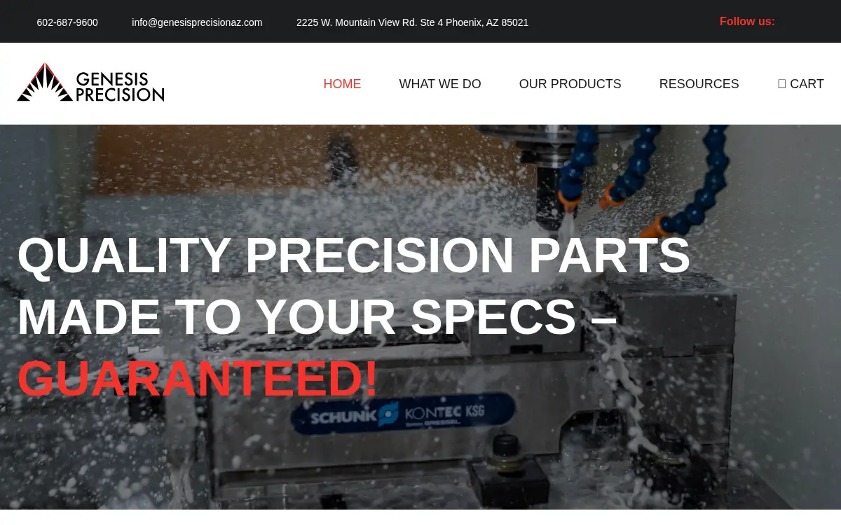 Homepage of Genesis Precision LLC