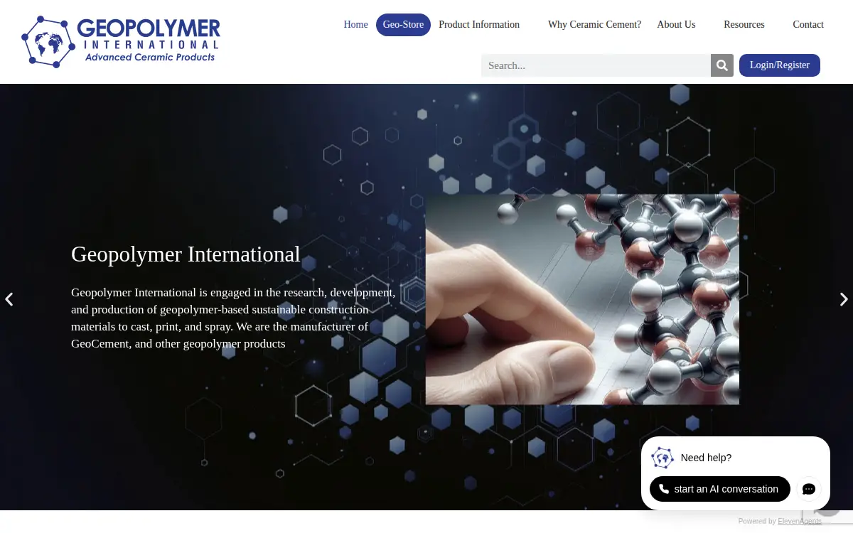 Homepage of Geopolymer International LLC