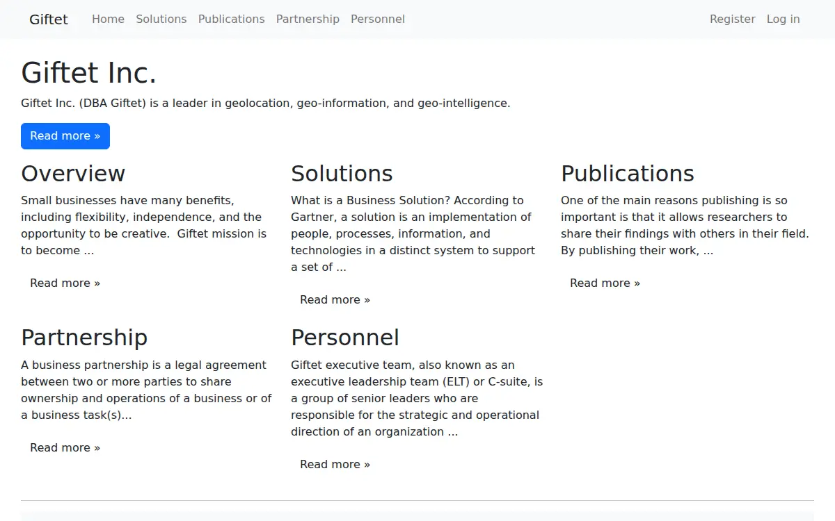 Homepage of Giftet INC
