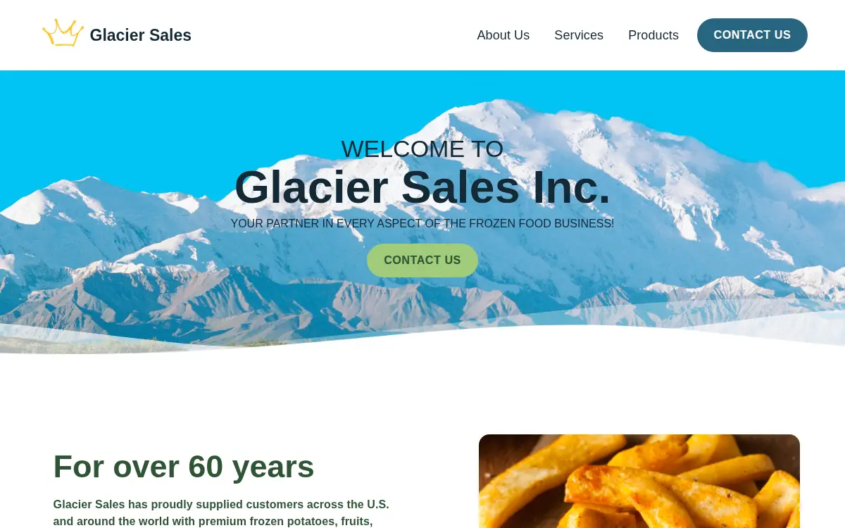 Homepage of Glacier Sales, INC