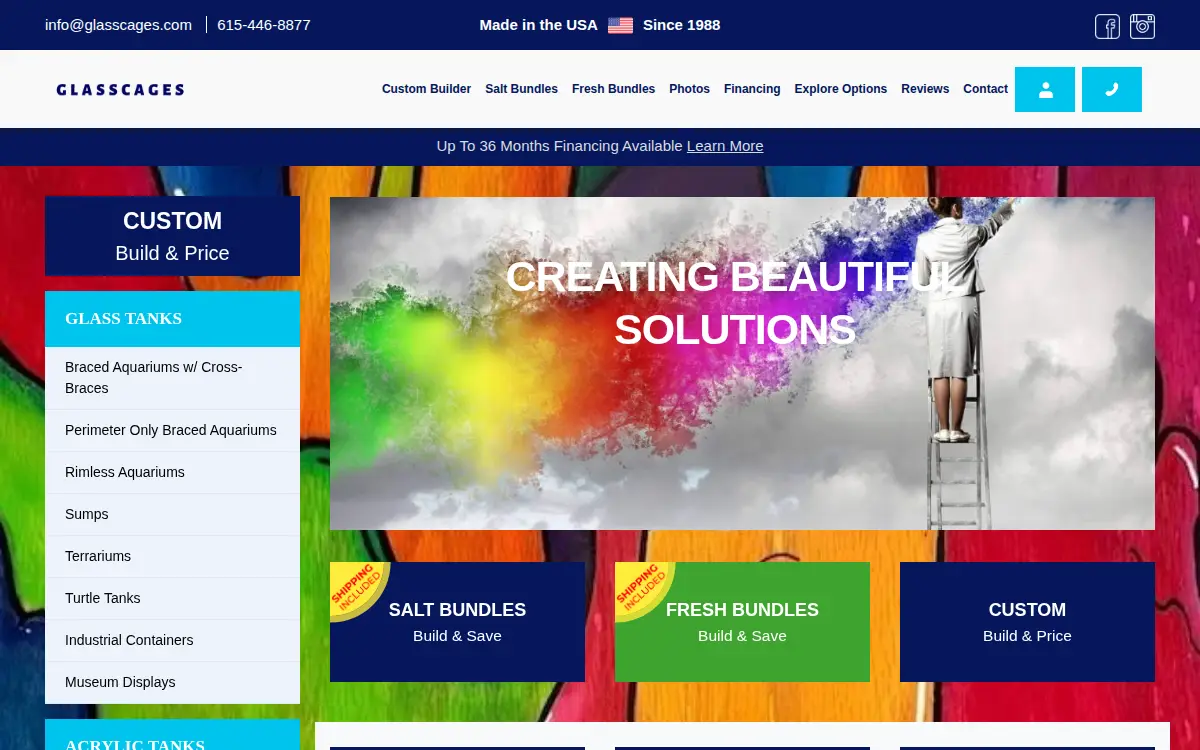 Homepage of Glass Cages LLC
