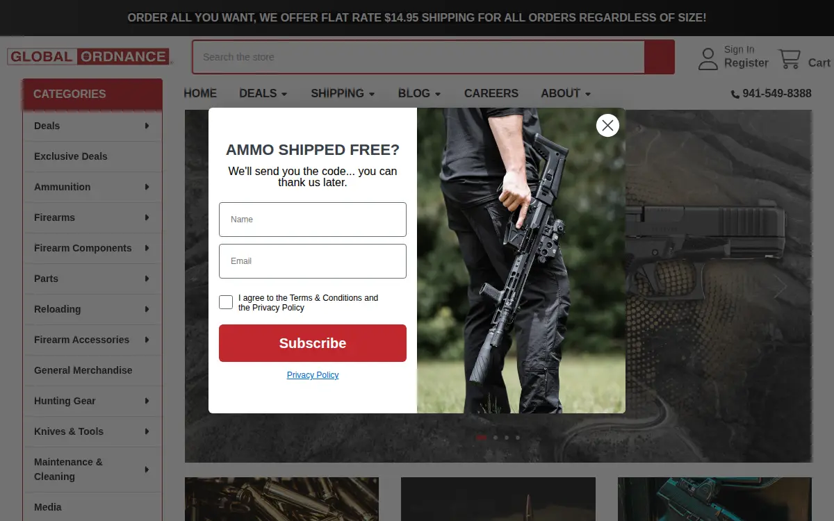 Homepage of Global Ordnance LLC