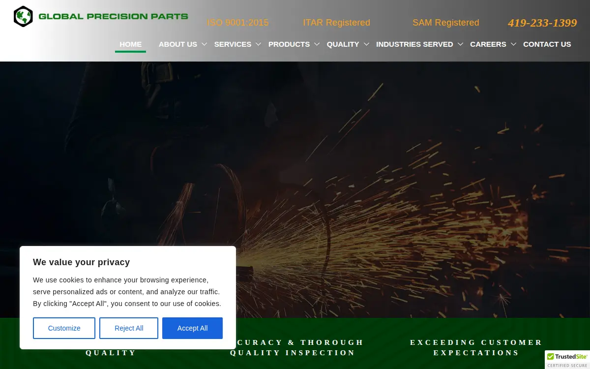 Homepage of Quality Machine of Iowa Acquisition, INC.