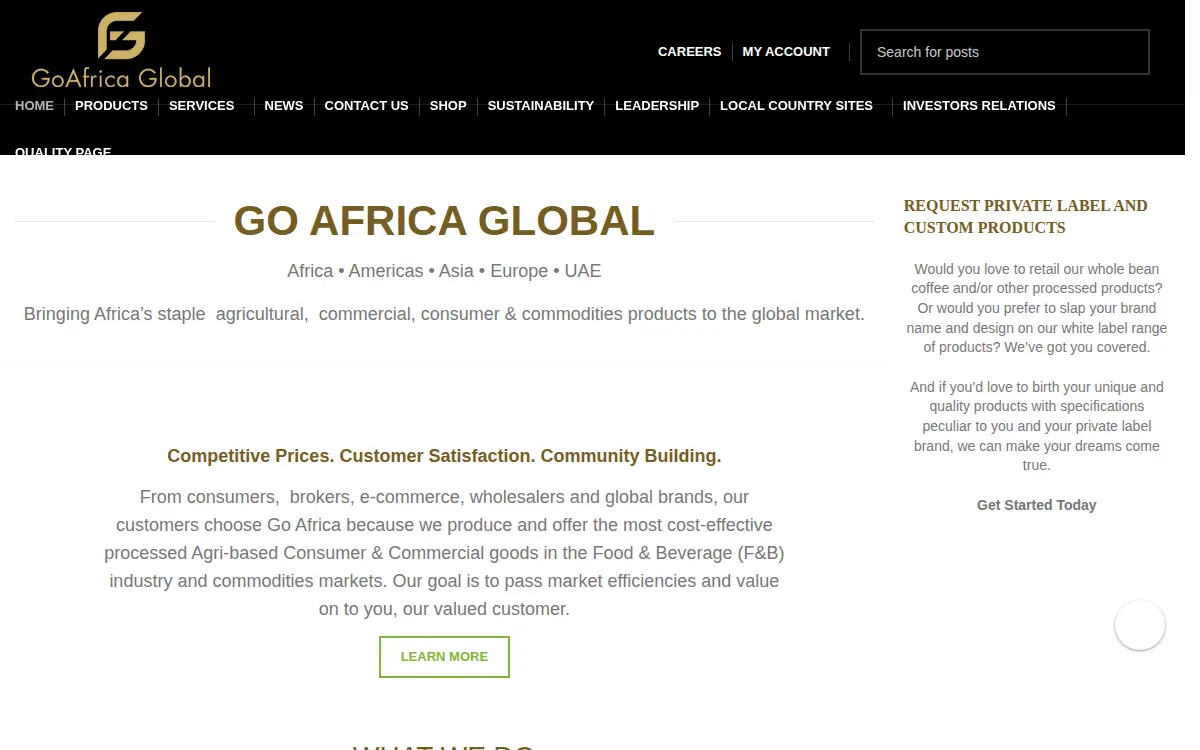 Homepage of Go Africa Global LLC