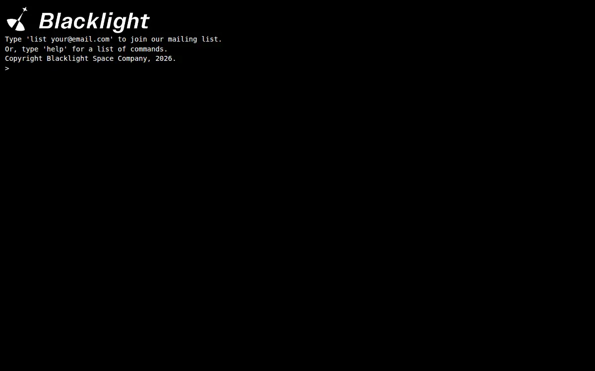 Homepage of Blacklight Space Company