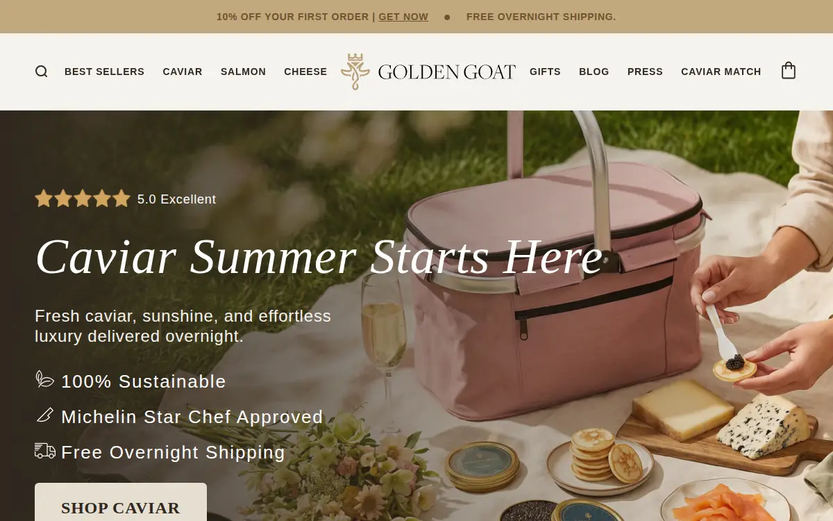 Homepage of Golden Goat Caviar, LLC