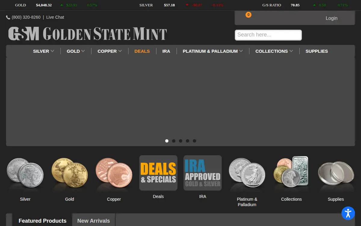 Homepage of Golden State Mint LLC