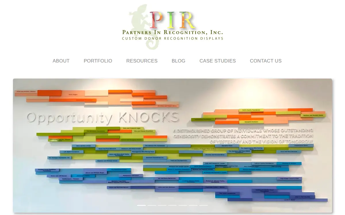 Homepage of Partners in Recognition, INC.