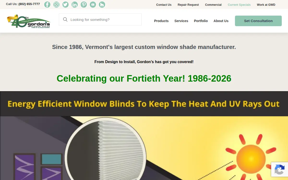 Homepage of Gordon's Window Decor, INC.