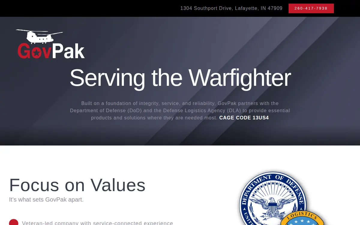 Homepage of Govpak LLC
